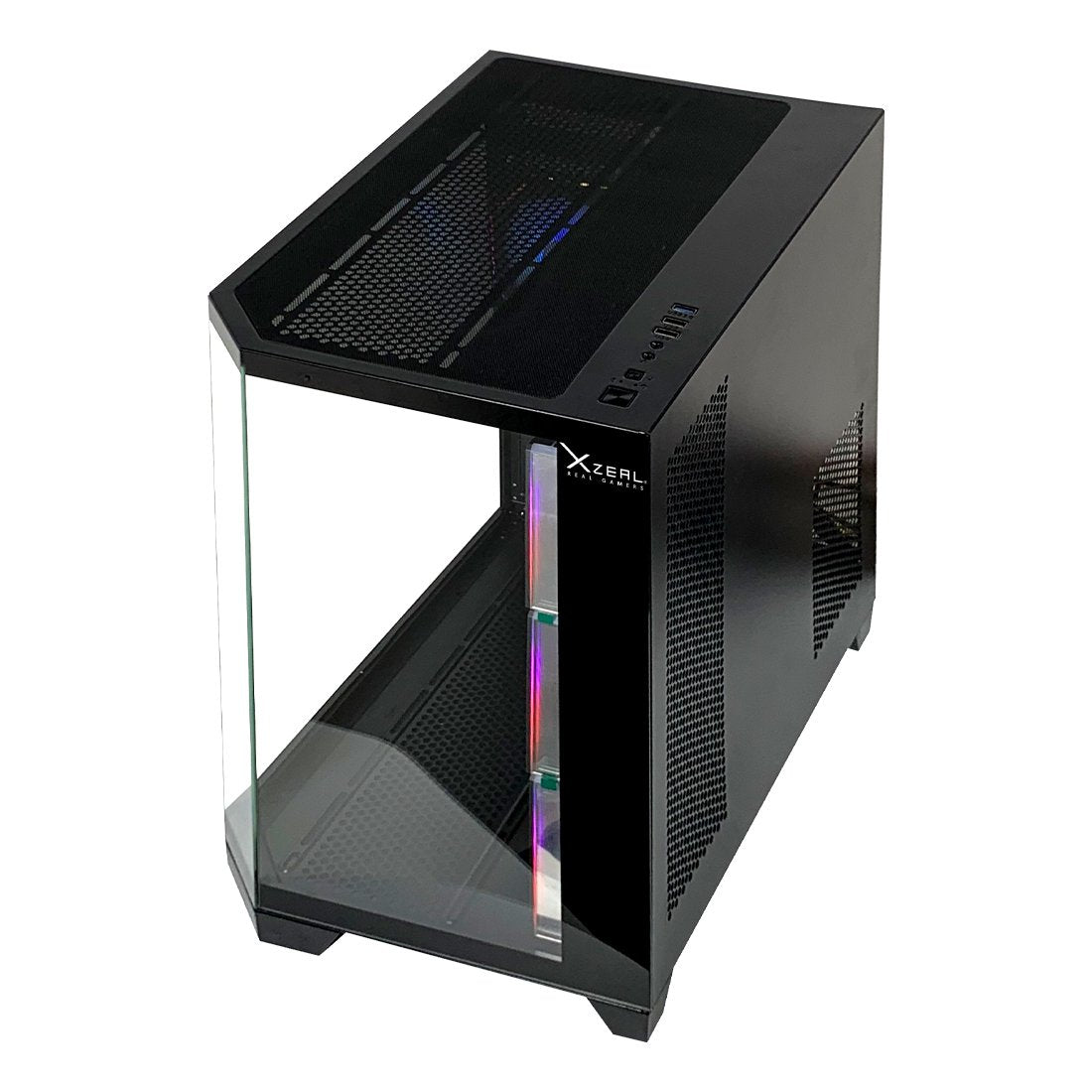 Gabinete Gamer Xzeal Mid Tower XZ150 ATX Panel Vidrio + Metal 2xUSB1.0 + 1xUSD3.0 + 1x3.5mm + 4 ARGB Ventiladores Negro