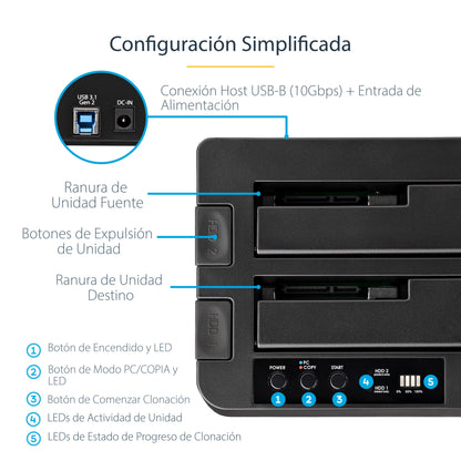 StarTech.com SDOCK2U313R duplicador de datos o soporte Duplicador de discos duros Negro 2 copias