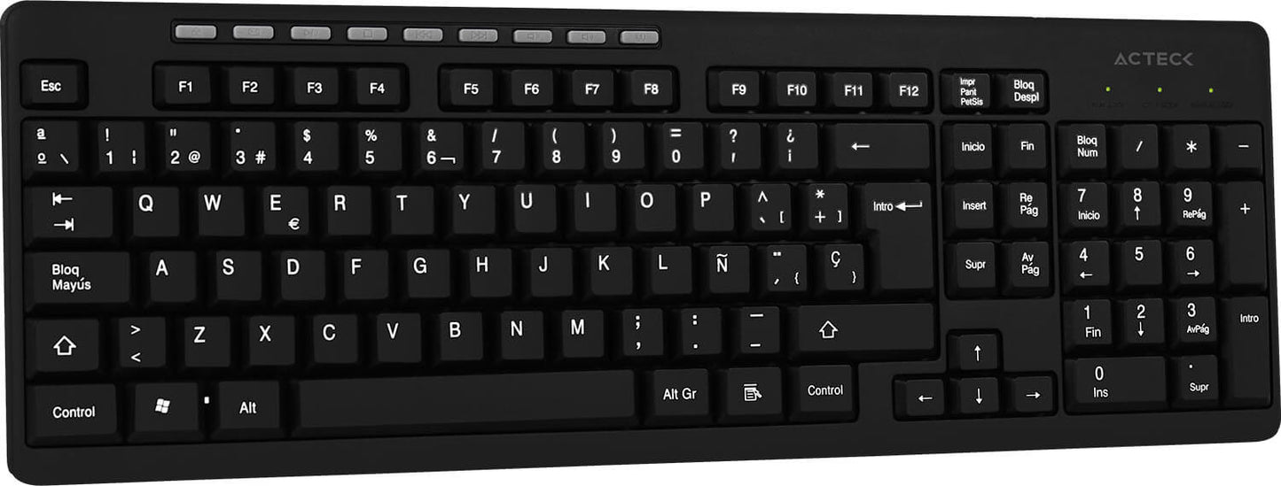 Acteck TM100 teclado Hogar RF inalámbrica + USB QWERTY Negro