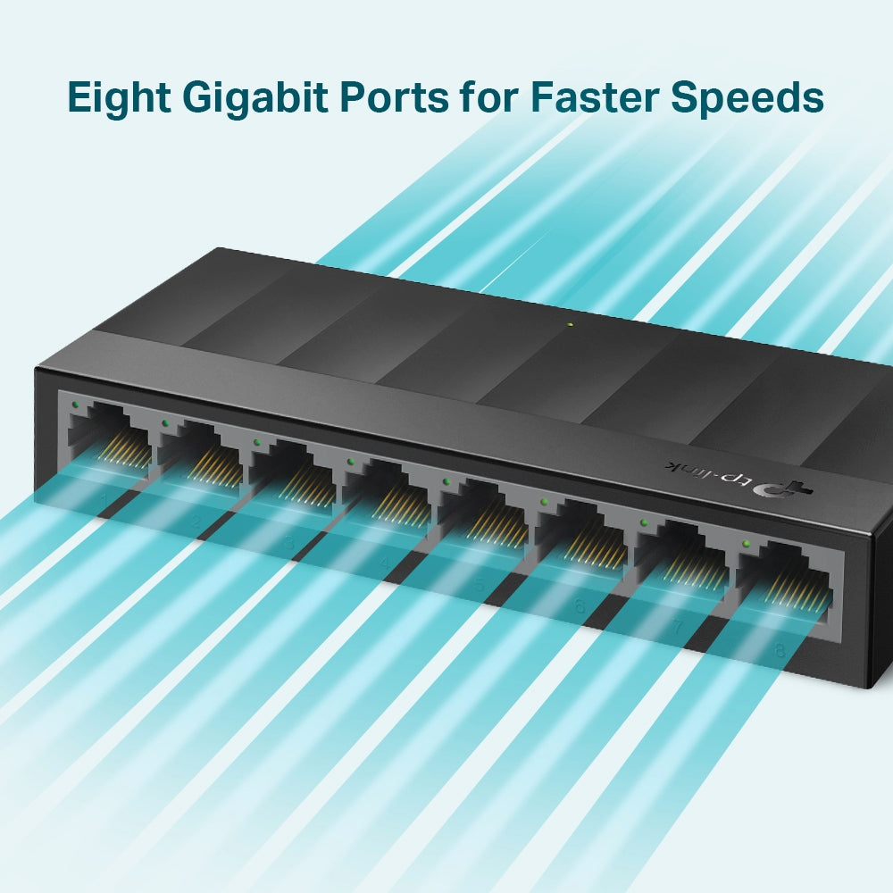 Switch para escritorio Tp-link de 8 Puertos RJ45 10/100/1000Mbps con auto-negociación con carcasa de plástico