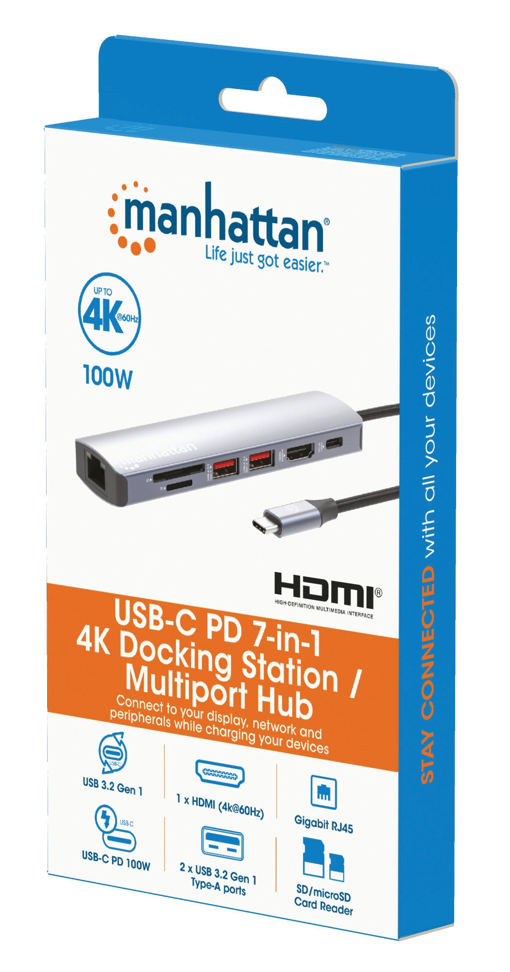 Manhattan 153966 base para laptop o replicador de puertos Alámbrico USB 3.2 Gen 2 (3.1 Gen 2) Type-C Plata