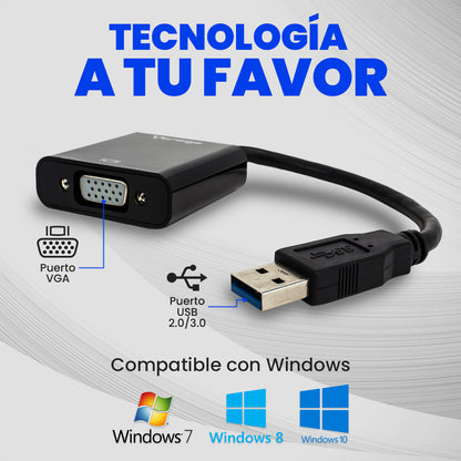 Convertidor Vorago ADP-200 USB 3.0 a VGA FHD Color Negro