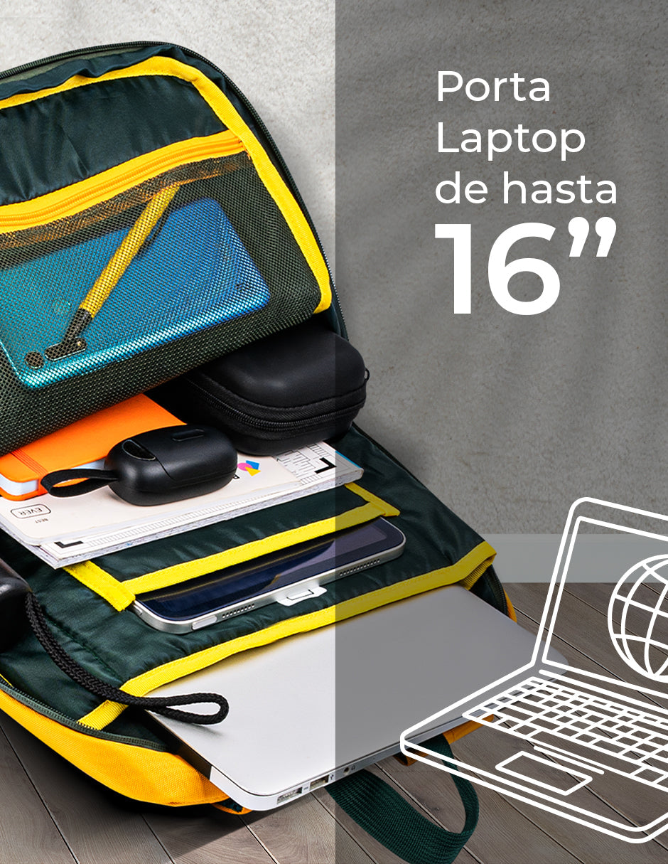 Mochila TechZone Rainbow Amarilla y Funcional con Diseño Vibrante Compartimientos Acolchados para Laptop y Tablet