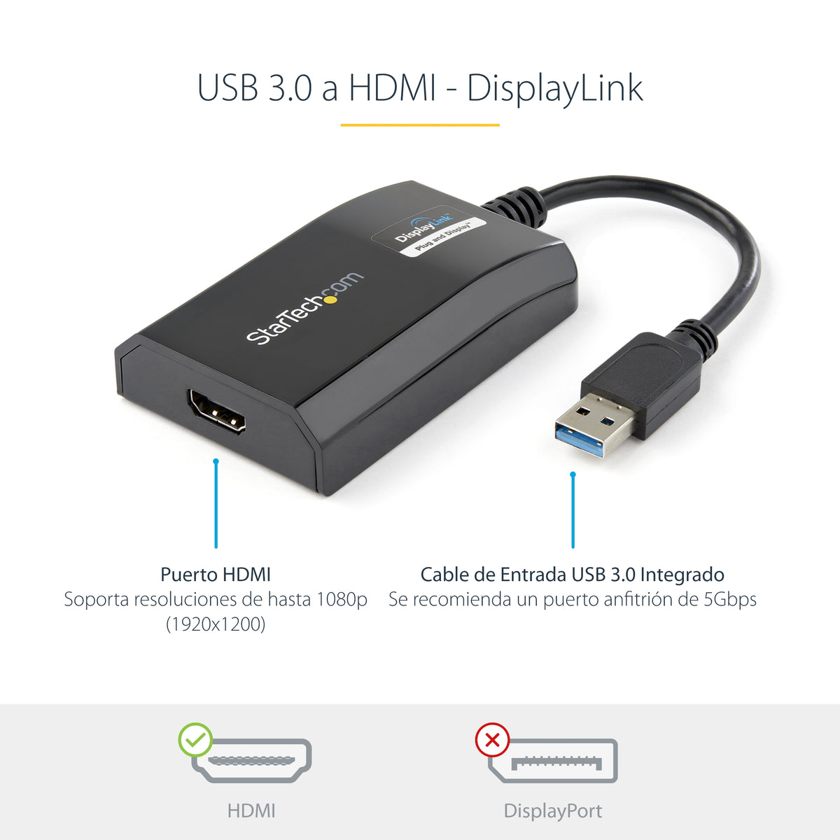 StarTech.com USB32HDPRO adaptador gráfico USB 1920 x 1200 Pixeles Negro