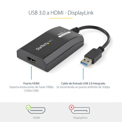StarTech.com USB32HDPRO adaptador gráfico USB 1920 x 1200 Pixeles Negro