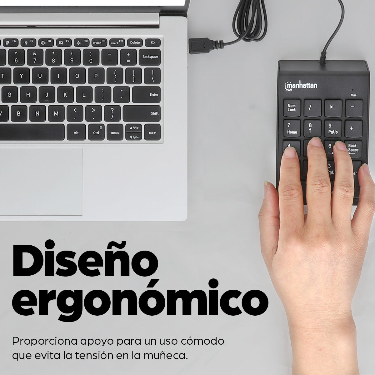 Teclado Numérico Manhattan Alámbrico USB 18 Teclas Color Negro