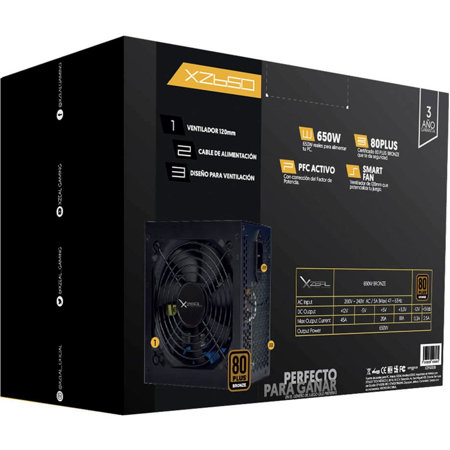 Fuente de Poder Xzeal 650W 80 PLUS Bronze NO Modular 24-pin ATX 120mm