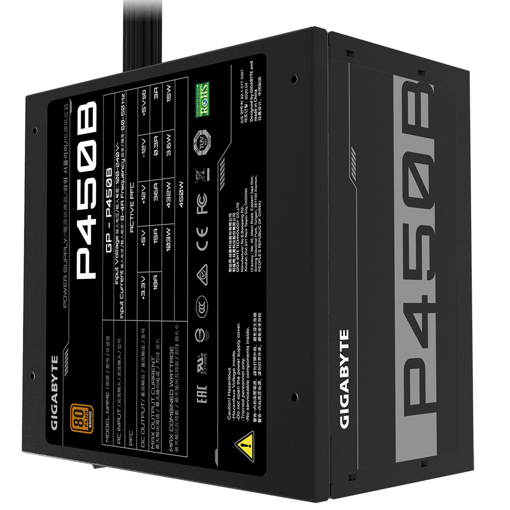 Fuente de Poder Gigabyte P450B 450W ATX 12V 80 Plus Bronze Fan 20+4 pin 120mm Negro
