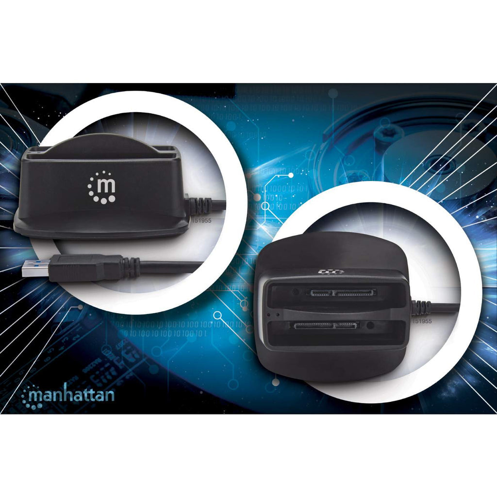 Base Manhattan Conexión Dual USB 3.0 SuperSpeed Disco duro SATA 2.5" Color Negro