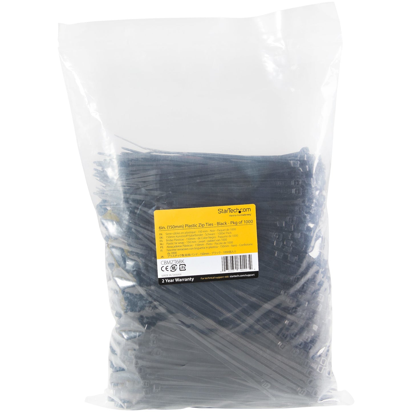 StarTech.com CBMZT6BK sujeción para cable Abrazadera de cable liberable Nylon, Plástico Negro 1000 pieza(s)