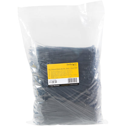 StarTech.com CBMZT6BK sujeción para cable Abrazadera de cable liberable Nylon, Plástico Negro 1000 pieza(s)