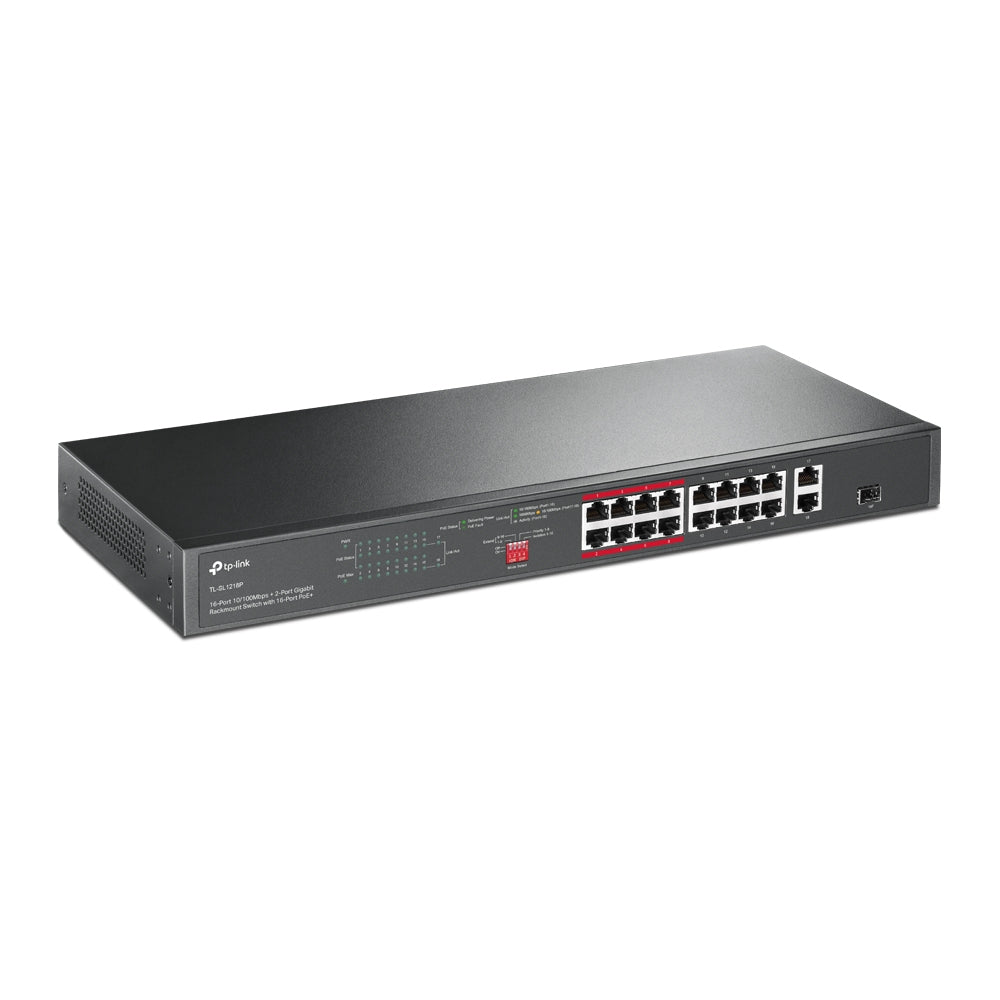 TP-Link TL-SL1218P dispositivo de redes No administrado Gigabit Ethernet (10/100/1000) Energía sobre Ethernet (PoE) 1U Negro
