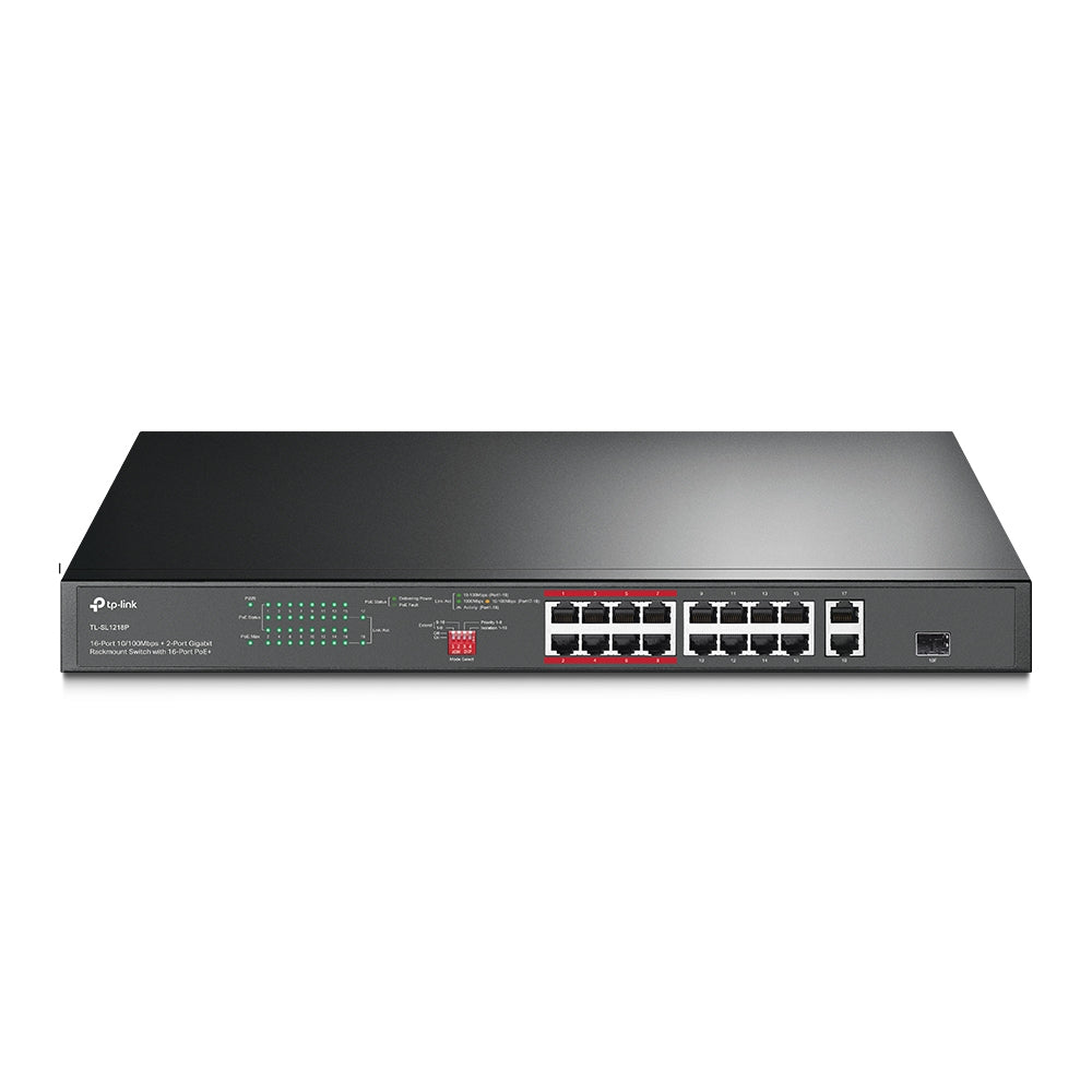 TP-Link TL-SL1218P dispositivo de redes No administrado Gigabit Ethernet (10/100/1000) Energía sobre Ethernet (PoE) 1U Negro