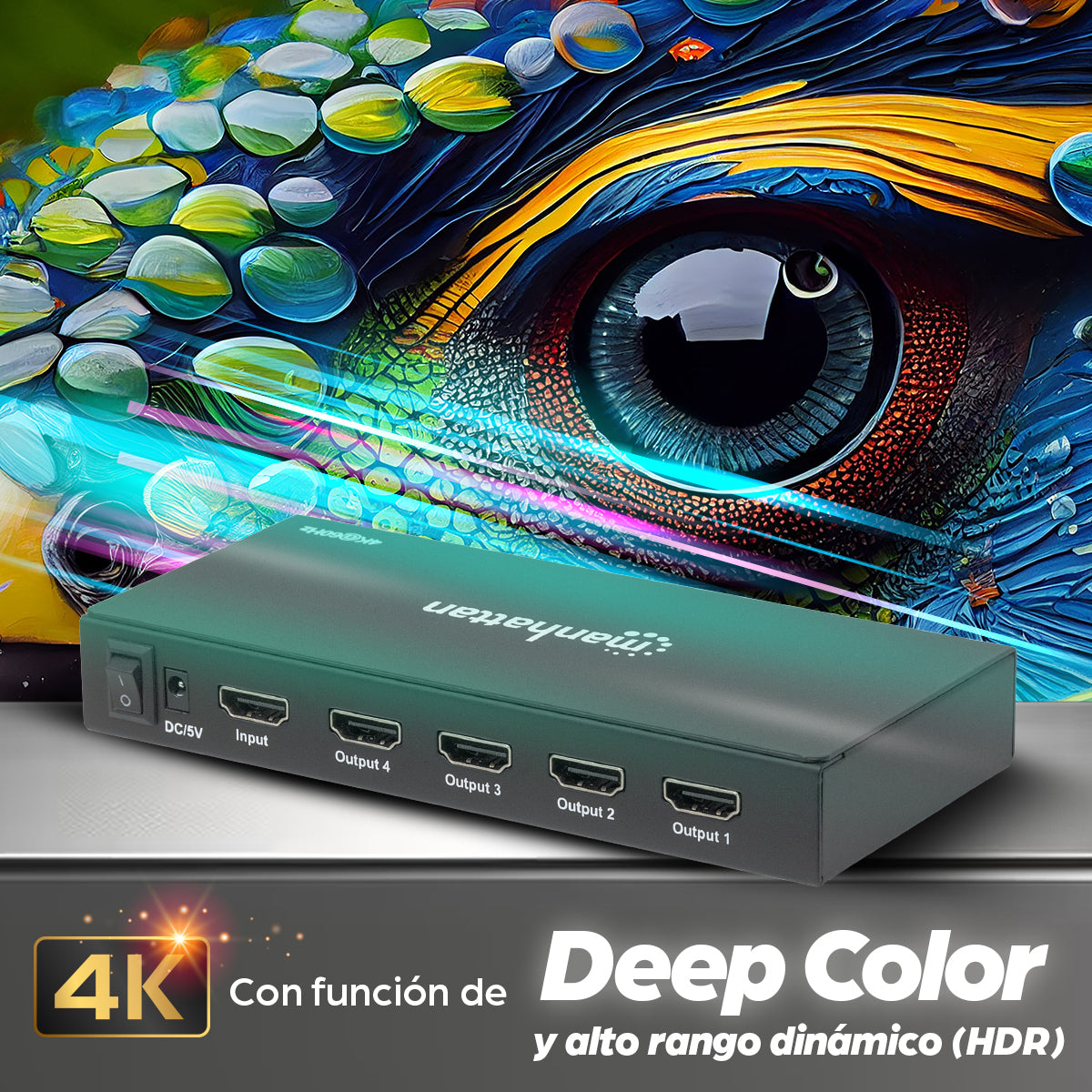 Manhattan 207805 divisor de vídeo 4x HDMI