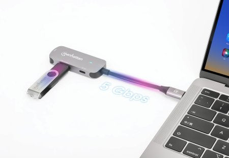 Manhattan 130707 base para laptop o replicador de puertos Alámbrico USB 3.2 Gen 1 (3.1 Gen 1) Type-C Aluminio