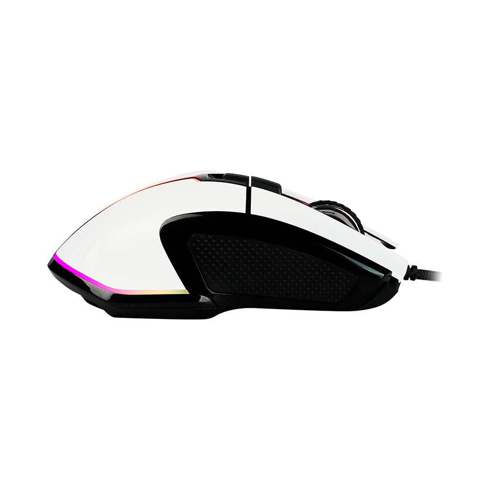 Mouse Game Factor MOG602 Click Láser Pixart 3370 19000 dpi 8 Botones Iluminación RGB Color Blanco