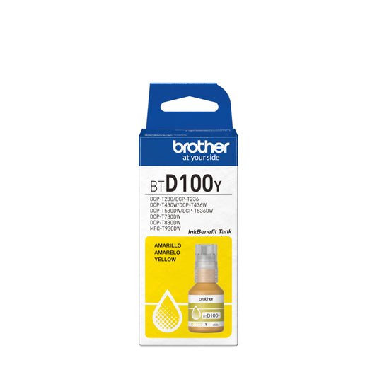 Botella de tinta BROTHER de color amarillo de ultra alto rendimiento BTD100Y de la serie InkBenefit Tank  Imprime hasta 5000 paginas