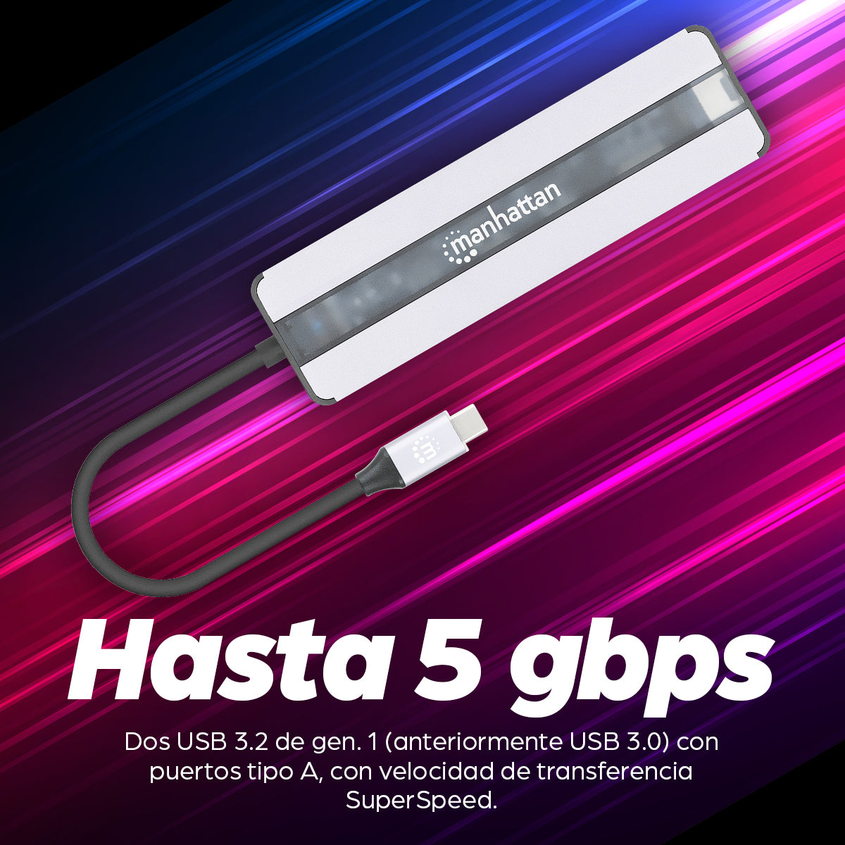 Manhattan 153928 base para laptop o replicador de puertos Alámbrico USB 3.2 Gen 1 (3.1 Gen 1) Type-C Negro, Plata