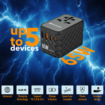 Adaptador Verbatim Universal de viaje UTA-05 GaN III 65 W