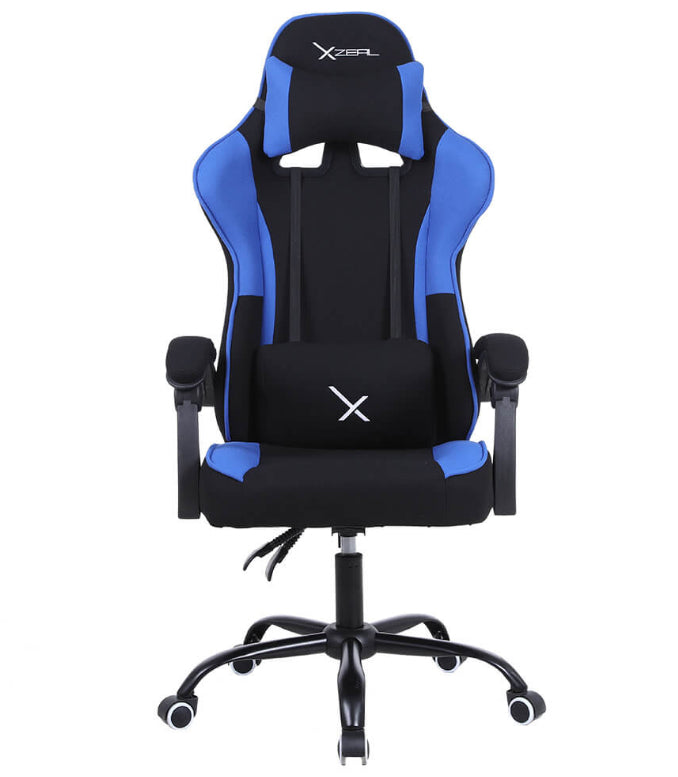 Silla Gamer Xzeal XZ20 Tela Foam Reclinable 140° Base de Metal Piston Clase 3 115Kgs Brazos Fijos Negro-Azul