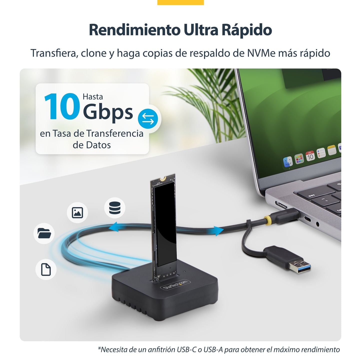 StarTech.com 1USB3-NVME-DOCK base de conexión para disco duro USB 3.2 Gen 2 (3.1 Gen 2) Type-C Negro