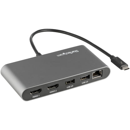 StarTech.com TB3DKM2HDL base para laptop o replicador de puertos Alámbrico Gris