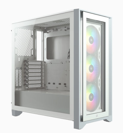 Gabinete Gamer Corsair ICUE 4000X RGB Media Torre ATX mATX ITX Cristal Templado 3xFan RGB Blanco Sin Fuente