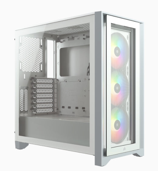 Gabinete Gamer Corsair ICUE 4000X RGB Media Torre ATX mATX ITX Cristal Templado 3xFan RGB Blanco Sin Fuente