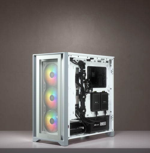Gabinete Gamer Corsair ICUE 4000X RGB Media Torre ATX mATX ITX Cristal Templado 3xFan RGB Blanco Sin Fuente