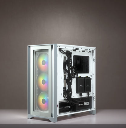 Gabinete Gamer Corsair ICUE 4000X RGB Media Torre ATX mATX ITX Cristal Templado 3xFan RGB Blanco Sin Fuente
