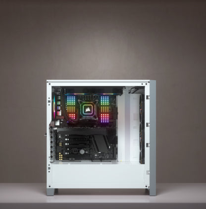 Gabinete Gamer Corsair ICUE 4000X RGB Media Torre ATX mATX ITX Cristal Templado 3xFan RGB Blanco Sin Fuente