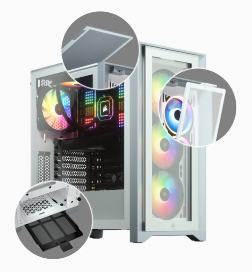 Gabinete Gamer Corsair ICUE 4000X RGB Media Torre ATX mATX ITX Cristal Templado 3xFan RGB Blanco Sin Fuente