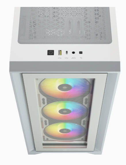 Gabinete Gamer Corsair ICUE 4000X RGB Media Torre ATX mATX ITX Cristal Templado 3xFan RGB Blanco Sin Fuente