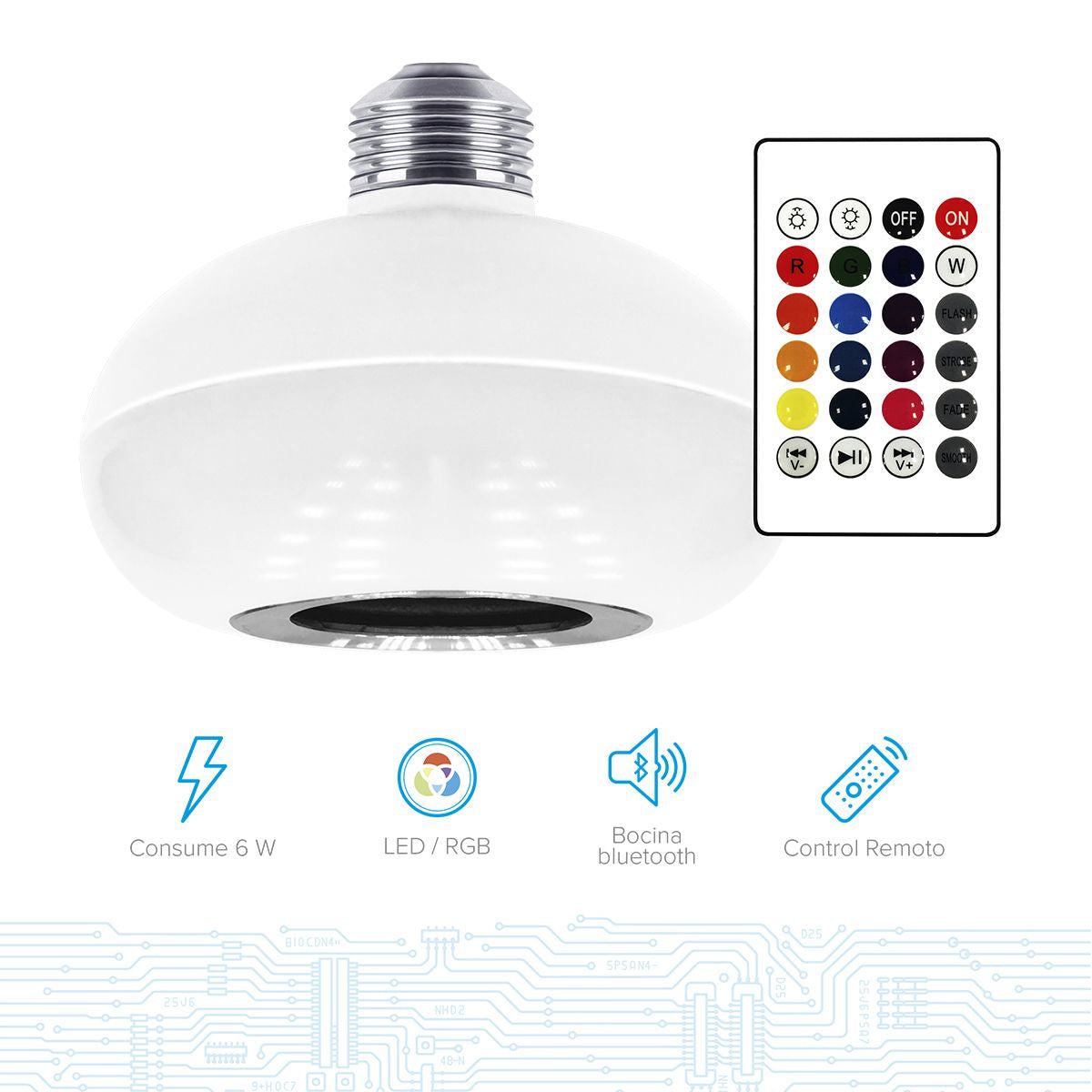 Foco Steren LED RGB decorativo con bocina Bluetooth 6 W