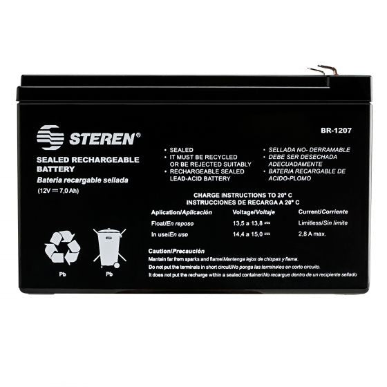 Batería Steren Sellada Ácido-Plomo 12 Vcc 7 Ah Color Negro