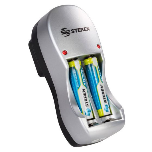 Cargador de Pilas Steren para AA/AAA LED Incluye 2 Pilas AAA