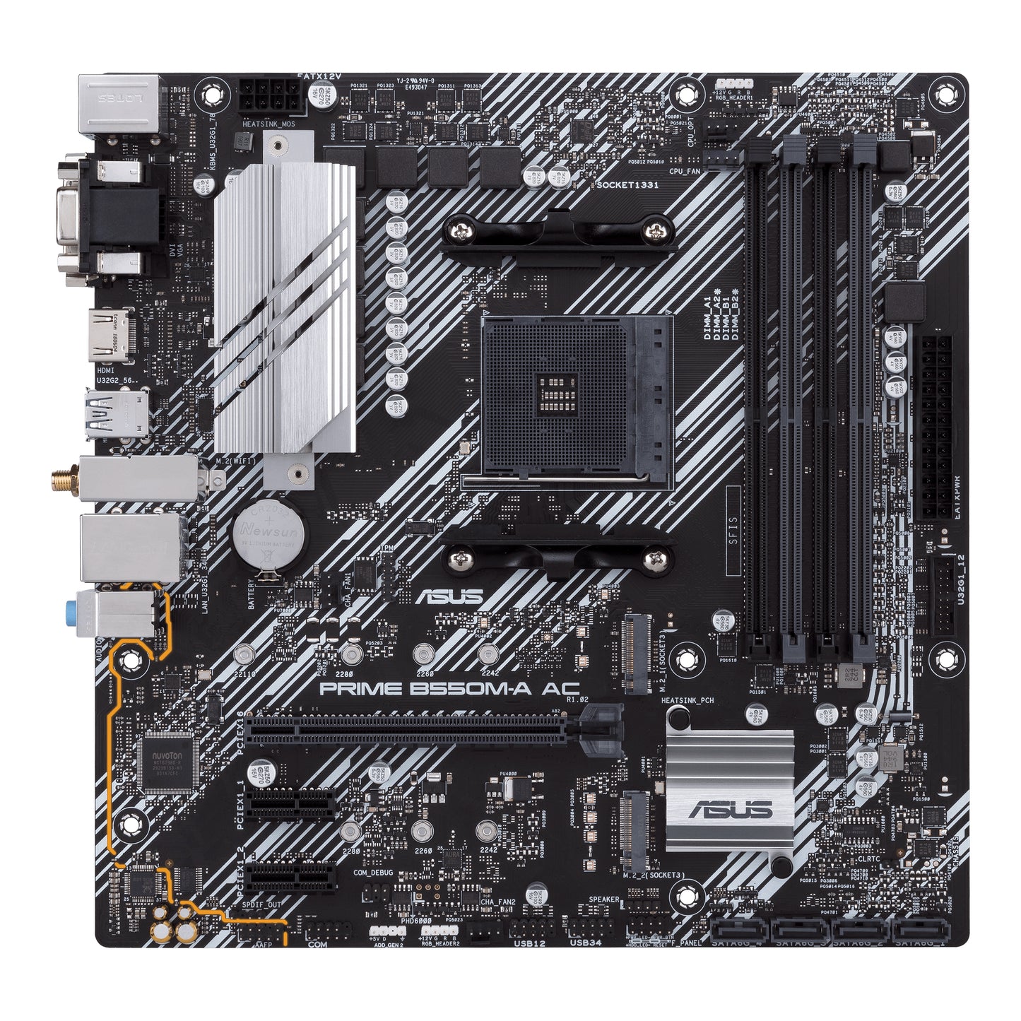 Tarjeta Madre Asus Prime B550M-A AC 4xDDR4 128GB 4800Mhz PCIe 4.0 M.2 1xD-Sub 1xHDMI 1xDVI-D S AM4 mATX Wi-Fi BT