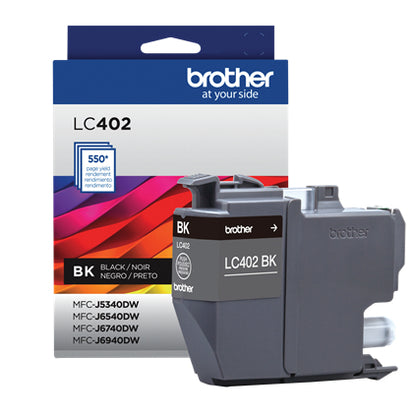 Tinta Brother LC402BK Alto Rendimiento Hasta 550 Páginas Color Negro