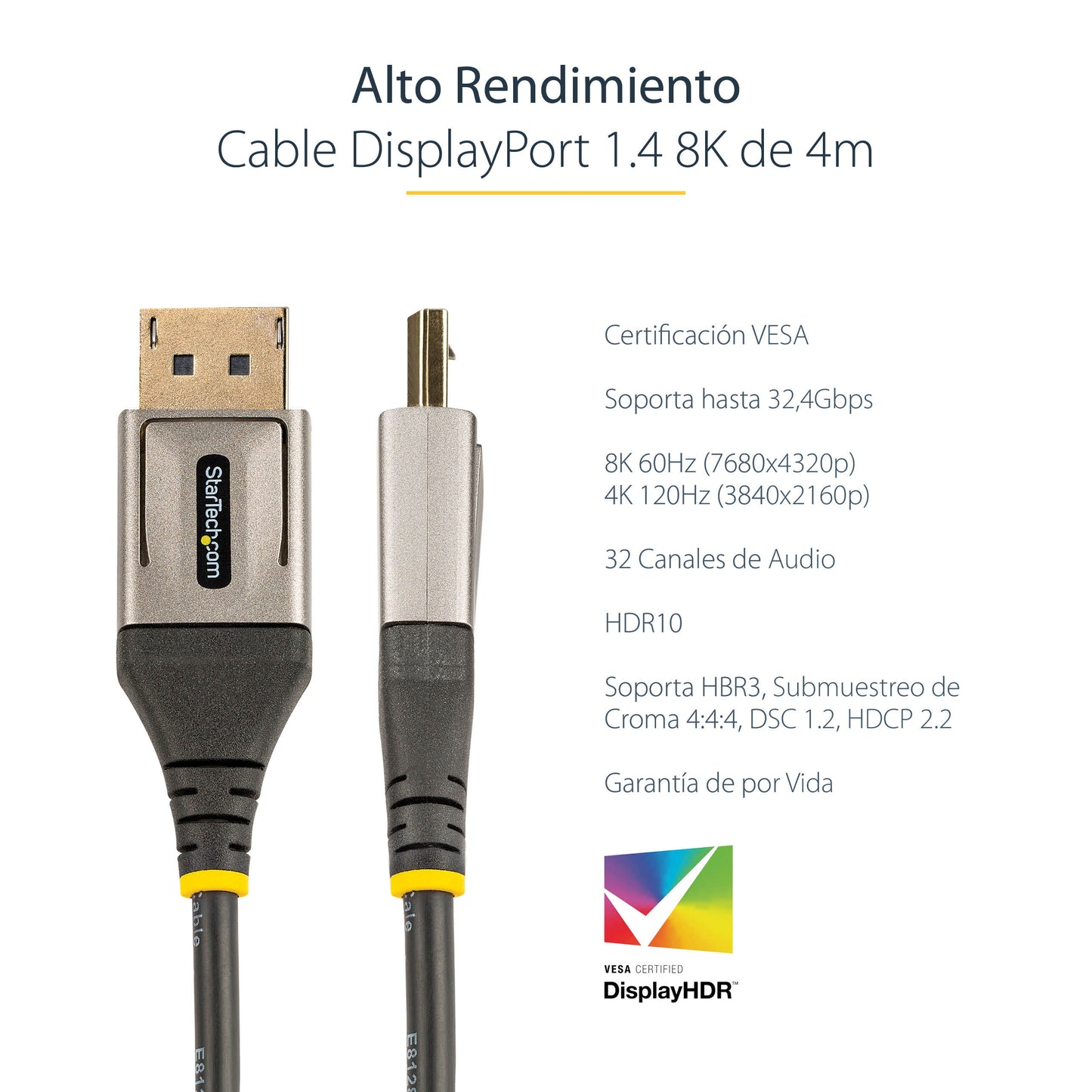 StarTech.com DP14VMM4M cable DisplayPort Gris, Negro