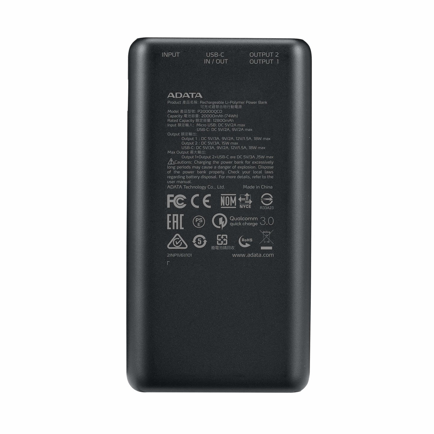 Power Bank Adata P20000QCD Digital 20000mAh Color Blanco