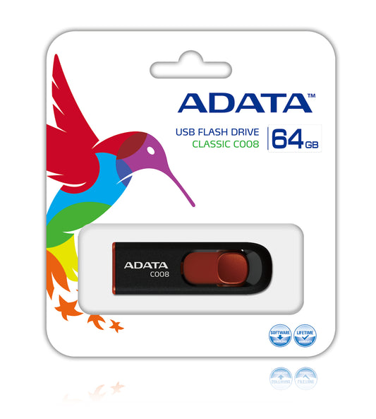Memoria USB Adata C008 64 GB Color Negro-Rojo