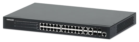 Switch Intellinet 561426 administrable vía web, 24 puertos Gigabit PoE+ y 4 puertos combo RJ45/SFP
