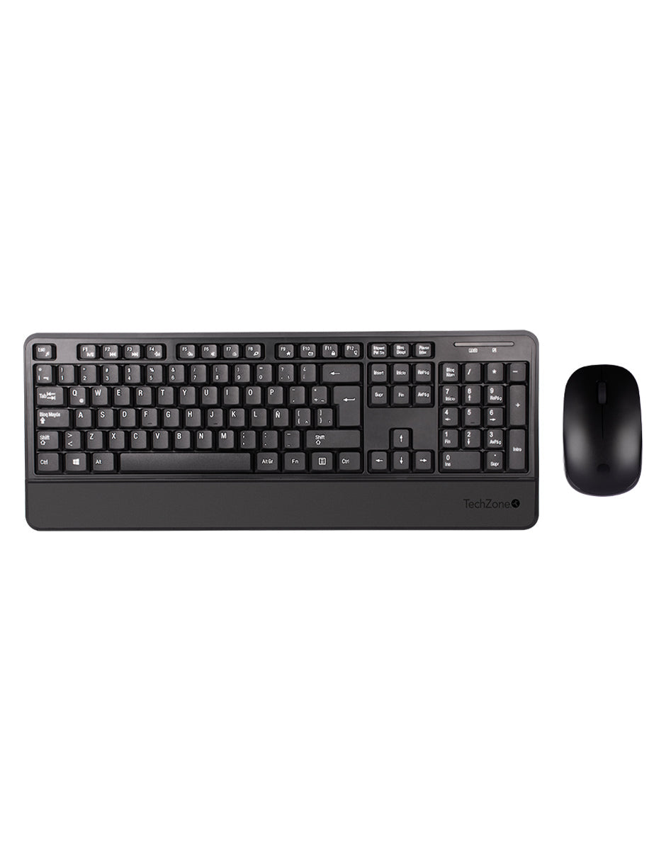 Kit TechZone Profesional Inalambrico Elegante Teclado y Mouseu de 3Botones con 1200 Dpi y Descansa Muñecas Alc