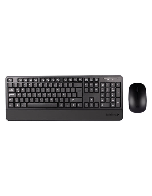 Kit TechZone Profesional Inalambrico Elegante Teclado y Mouseu de 3Botones con 1200 Dpi y Descansa Muñecas Alc