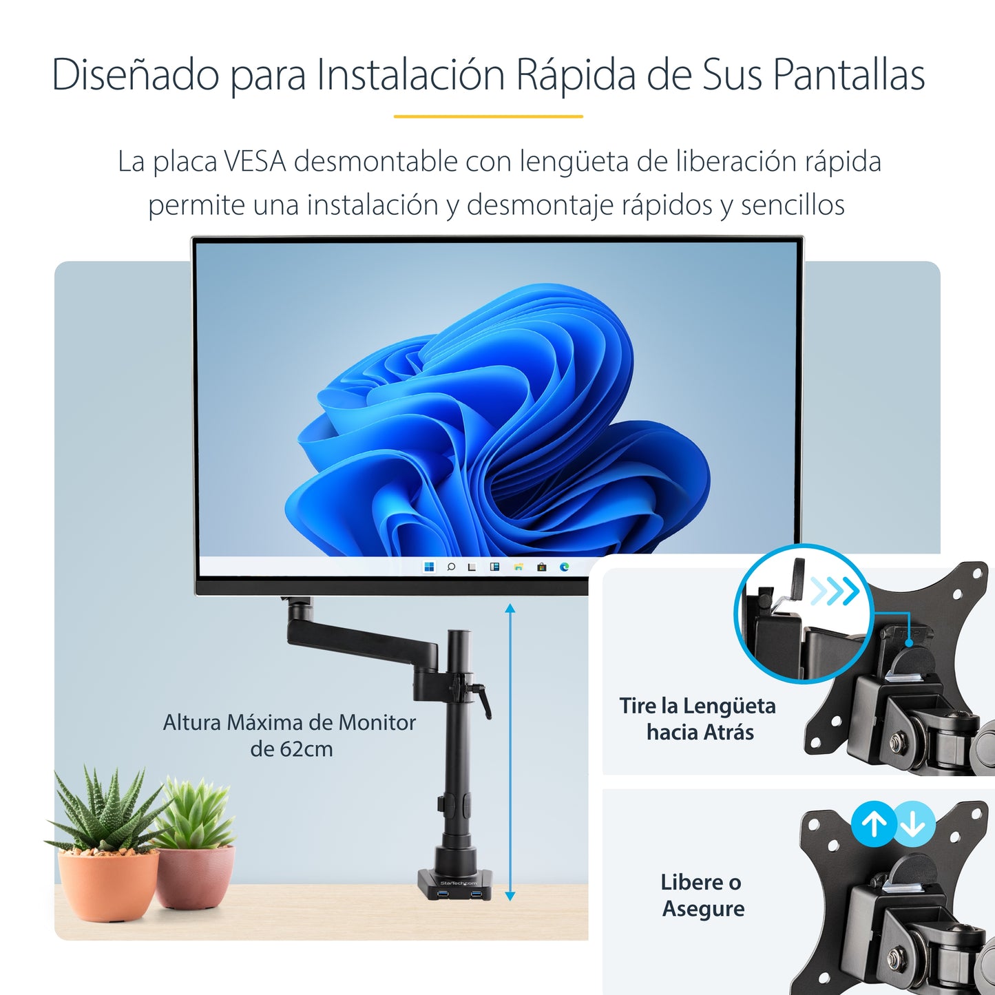StarTech.com ARMPIVOT2USB3 soporte para pantalla plana 86.4 cm (34") Negro