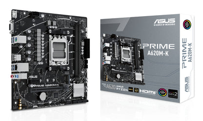 Tarjeta Madre Asus PRIME A620M-K 2xDDR5 96GB 6400Mhz HDMI VGA PCIe 4.0 M.2 S AM5 Ryzen mATX