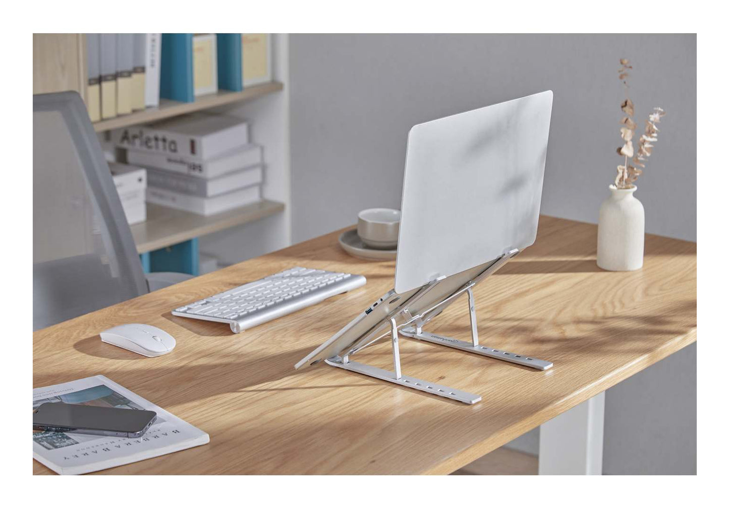 Soporte laptop Manhattan p/Escritorio de posiciones aluminio Premium