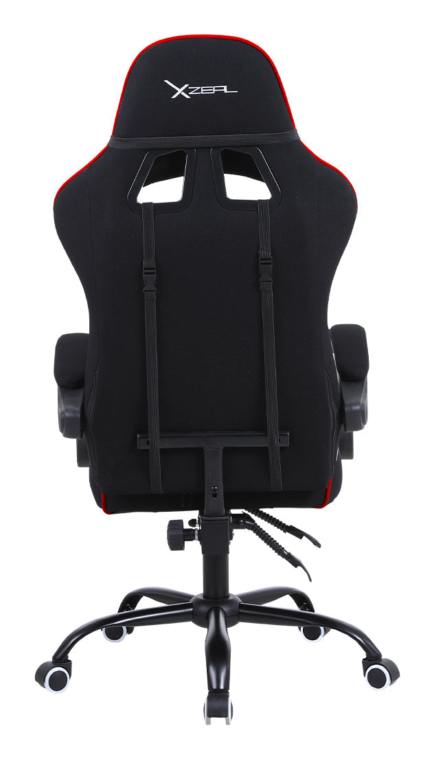 Silla Gamer Xzeal XZ20 Tela Foam Reclinable 140° Base Metal Piston Clase 3 115Kgs Brazos Fijos Negro-Rojo