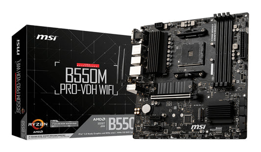 Tarjeta Madre MSI B550M Pro-VDH WIFI 4xDDR4 128GB 4400Mhz PCIe 4.0 M.2 1xHDMI 1xDP 1xVGA S AM4 mATX Wi-Fi BT