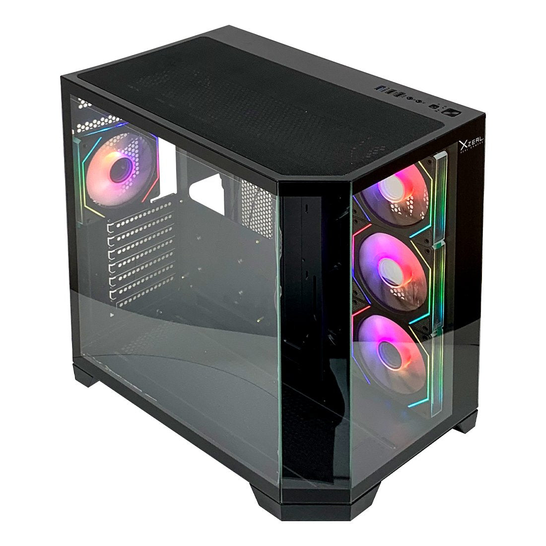 Gabinete Gamer Xzeal Mid Tower XZ150 ATX Panel Vidrio + Metal 2xUSB1.0 + 1xUSD3.0 + 1x3.5mm + 4 ARGB Ventiladores Negro